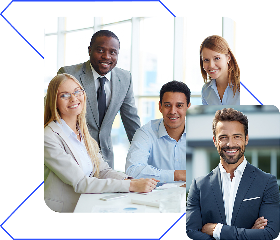 A collage of four business people smiling for the camera.