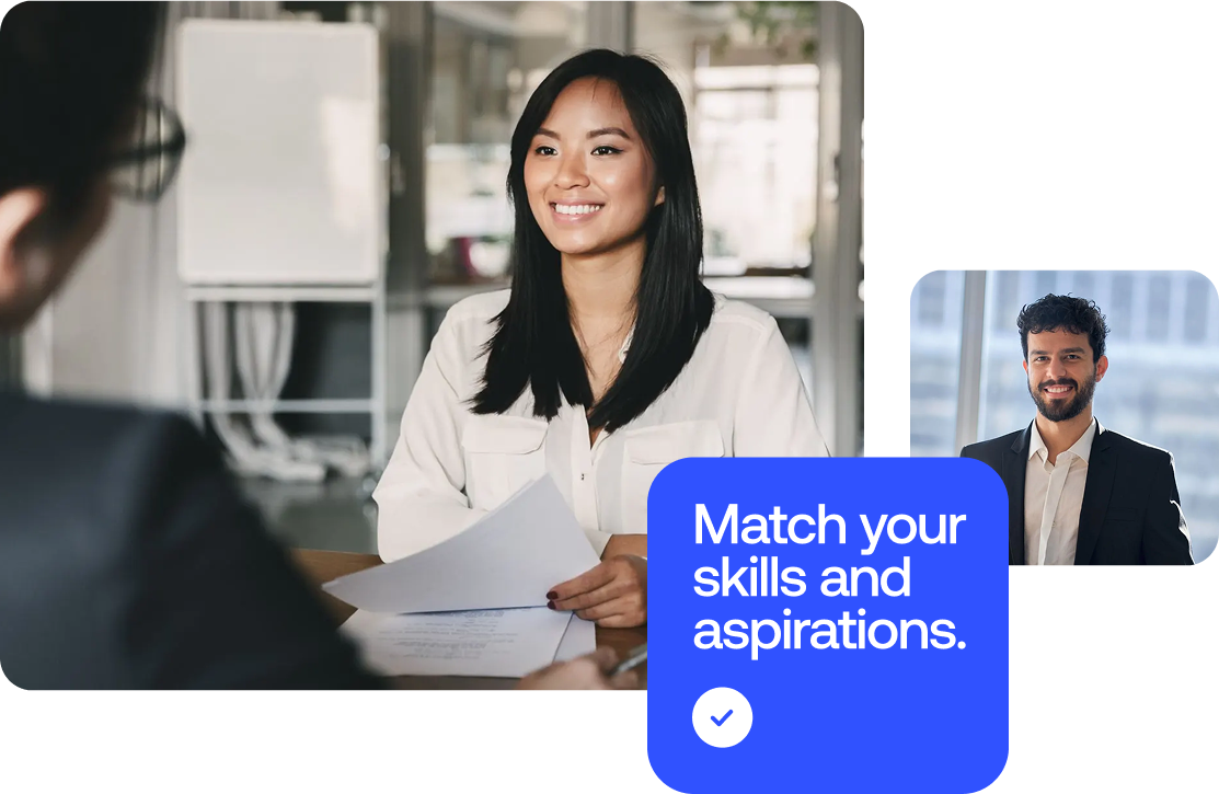 A woman talking to a man in a suit.